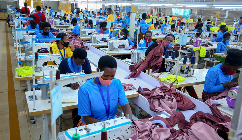 Workers on duties at Pink Mango garment factory  at Kigali Special Economic Zone in 2021 . / Dan Nsengiyumva