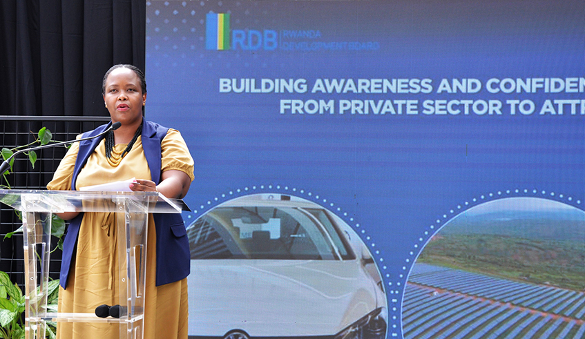 Claire Akamanzi, CEO of the Rwanda Development Board speaks at the launch of  Rwanda Private Sector-led Transformation Program (RPTP) in Kigali on May 18.Courtesy