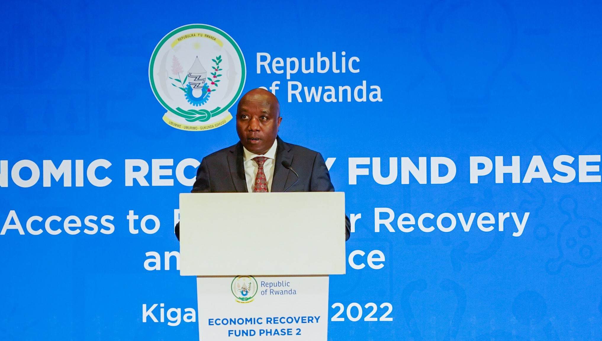 Prime Minister Edouard Ngirente delivers remarks during the launch of  the second phase of the Economic Recovery Fund (ERF2) in Kigali on Wednesday, May 18.Dan Nsengiyumva