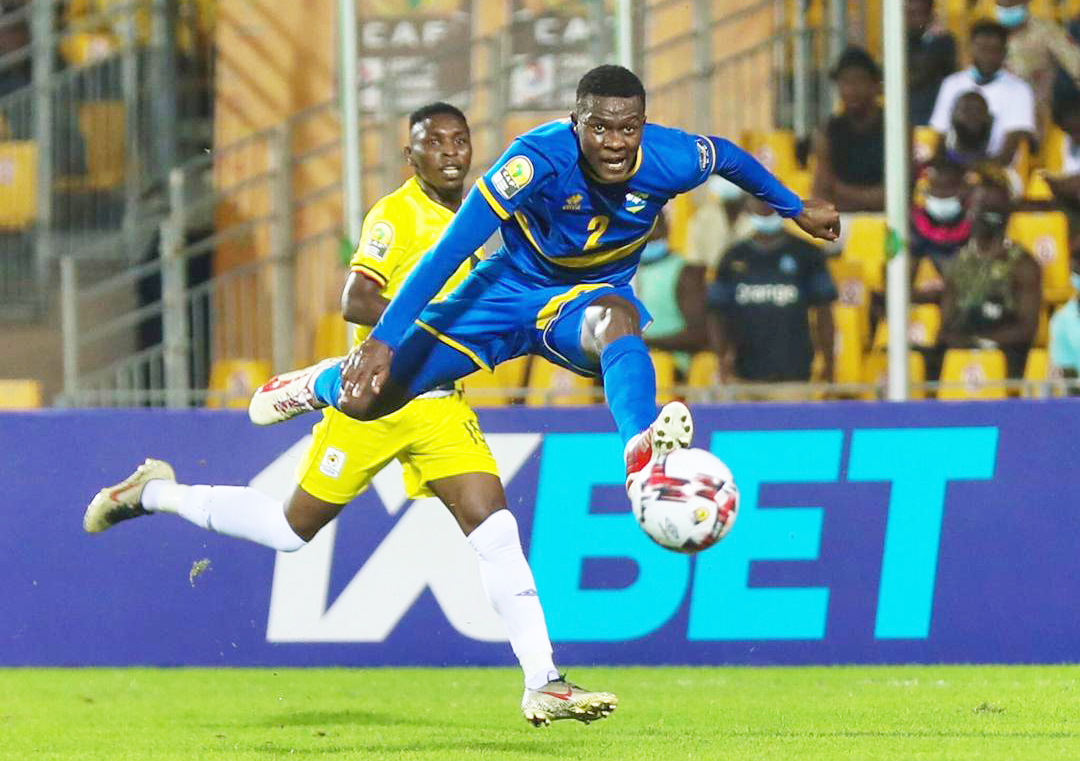 National football team left back Emmanuel Imanishimwe in action during CHAN 2020.  Imanishimwe who plays for FAR Rabat is among the provisional squad of Amavubi. File