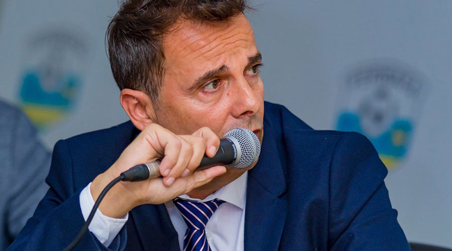 Amavubi head coach Carlos Ferrer speaks to the media during a news briefing on Friday, May 21.