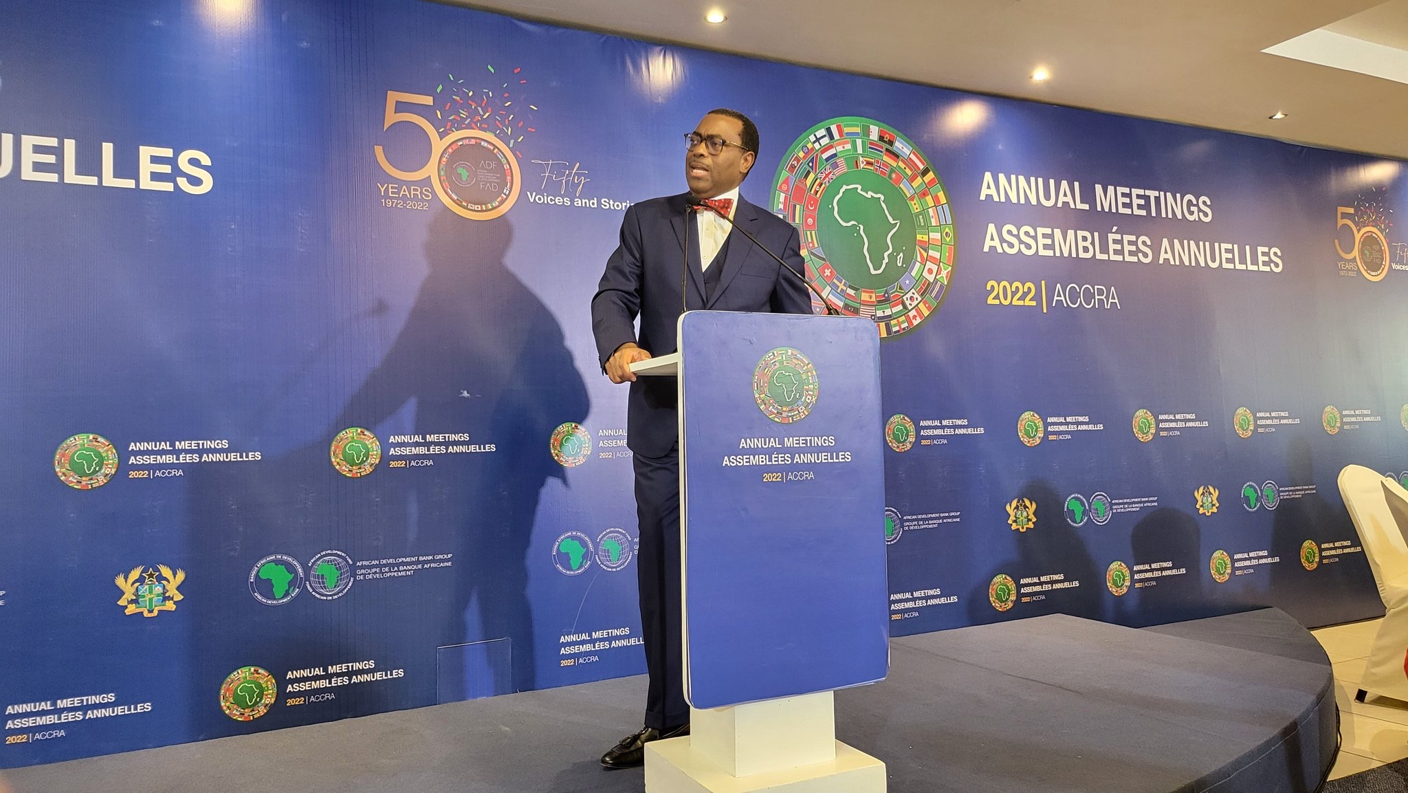 Akinwumi A. Adesina, President of African Development Bank Group delivers remarks in Accra in Ghana on May 23. Courtesy