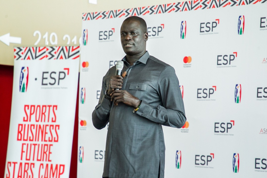 Amadou Gallo Fall, BAL President shares remarks during the partnership launch at the Kigali Arena, on Monday, May 23.