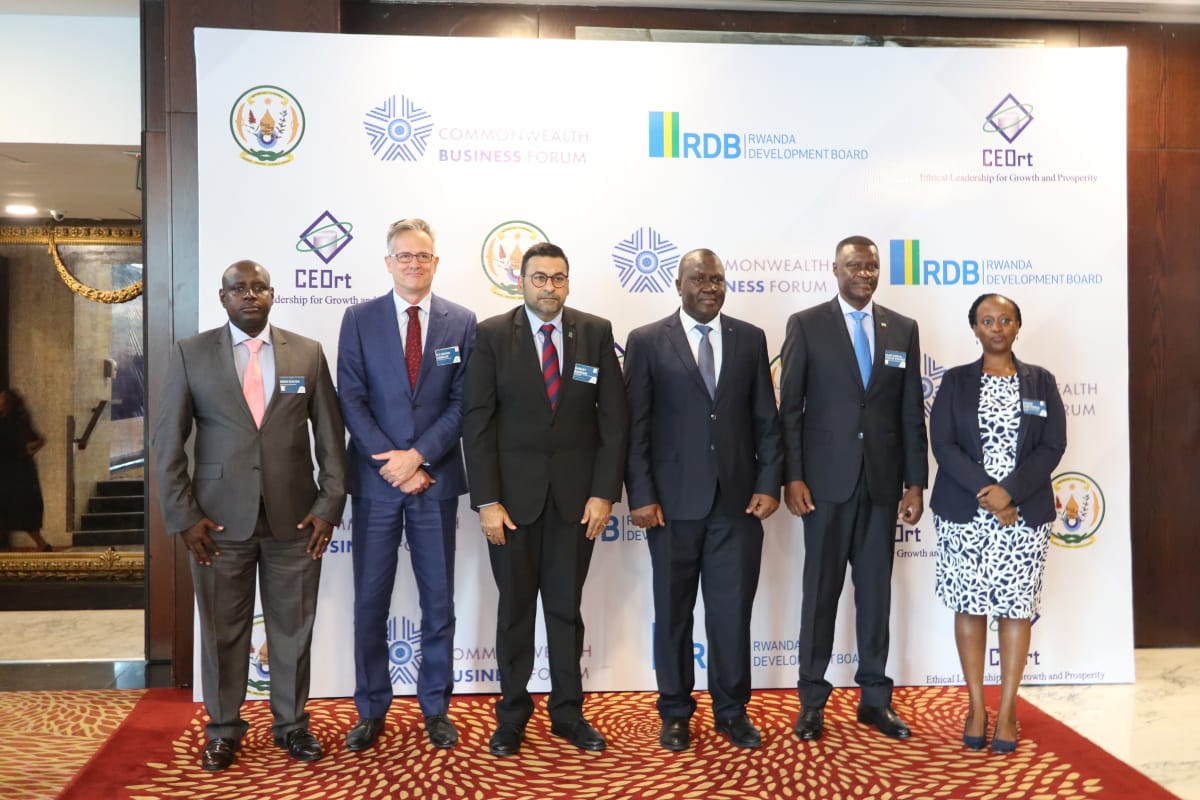L-R: EABC CEO, John Bosco Kalisa; David Concar, British High Commissioner to Tanzania; Sanjay Rugani, Chairperson of CEOrt Tanzania; Prof Godius Kahyarara, Permanent Secretary in Tanzania's Ministry of Industrialisation and Trade; Maj Gen Charles Karamba, Rwanda's High Commissioner to Tanzania; and Louise Kanyonga, Chief Strategist at RDB. L-R: EABC CEO, John Bosco Kalisa; David Concar, British High Commissioner to Tanzania; Sanjay Rugani, Chairperson of CEOrt Tanzania; Prof Godius Kahyarara, Permanent Secretary in Tanzania's Ministry of Industrialisation and Trade; Maj Gen Charles Karamba, Rwanda's High Commissioner to Tanzania; and Louise Kanyonga, Chief Strategist at RDB.