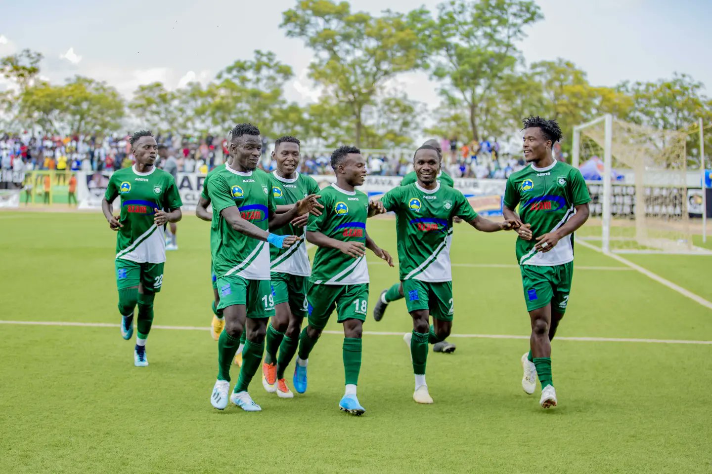 Kiyovu players celebrate after scoring a goal in a recent match. The Green Baggies slipped up in the title race after being held 1-1 by Etoile de l'est on Monday afternoon. courtesy