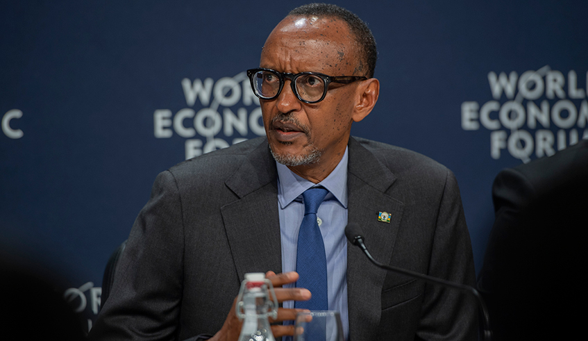 President Paul Kagame addresses African heads of state during a discussion examining the role of Africa in a changing global order at the ongoing World Economic Forum, in Davos on May 25. Photo by  Village Urugwiro