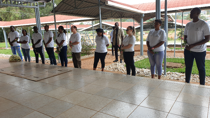 The staff members of the Embassy of Israel in Rwanda observe a moment of silence to pay tribute to the victims of the 1994 genocide against the Tutsi during their visit at Nyanza-Kicukiro Genocide Memorial, Kicukiro District  on Friday, May 27. Photo Courtesy