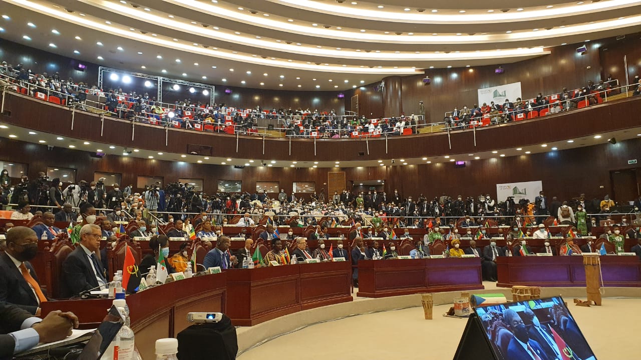 Delegates at the 15th Extraordinary Session of the African Union  Assembly on Humanitarian Summit and Pledging Conference in Malabo, Equatorial Guinea, on May 28. While addressing the AU Assembly, Minister Biruta said that terrorism and violent extremism are threats that have been continuously expanding across the continent. 