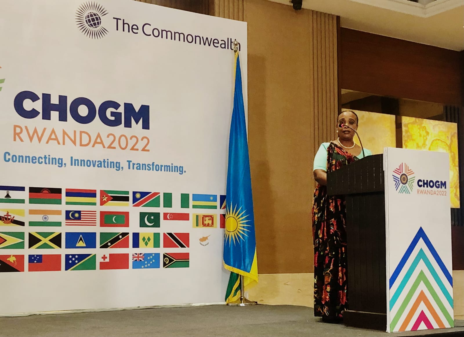 Jacqueline Mukangira, the High Commissioner of Rwanda to India, delivers remarks during u2018The Commonwealth Family Gatheringu2019 event, in New Delhi on May 27, 2022. 