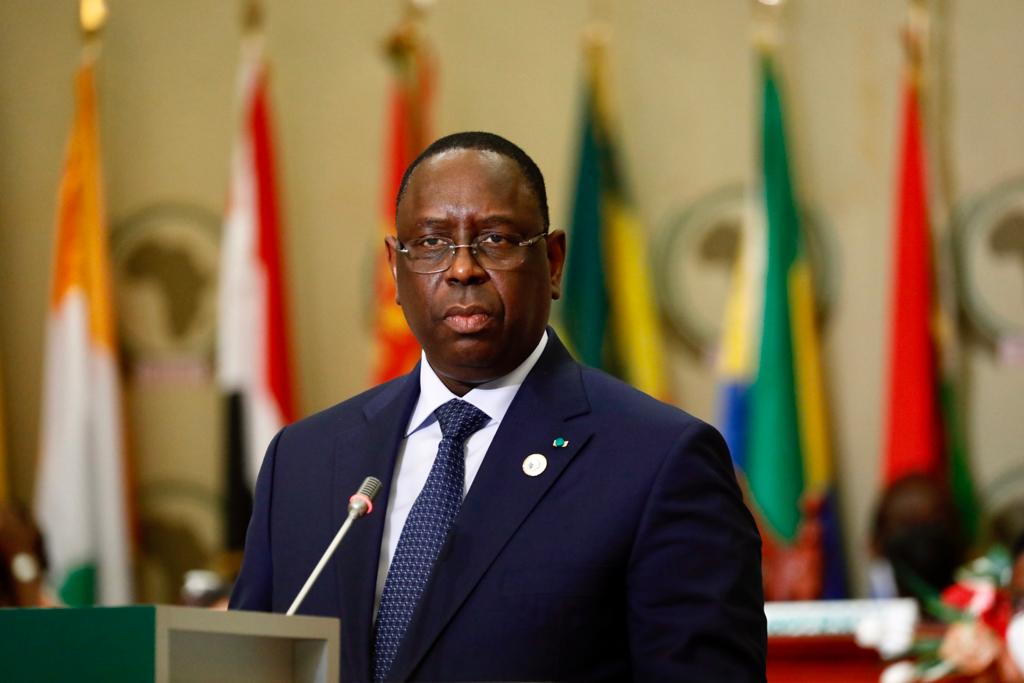 The Chairperson of the Africa Union, Senegal President Macky Sall delivers remarks during the Summit in Malabo, Equatorial Guinea, on Sunday, May 29. 