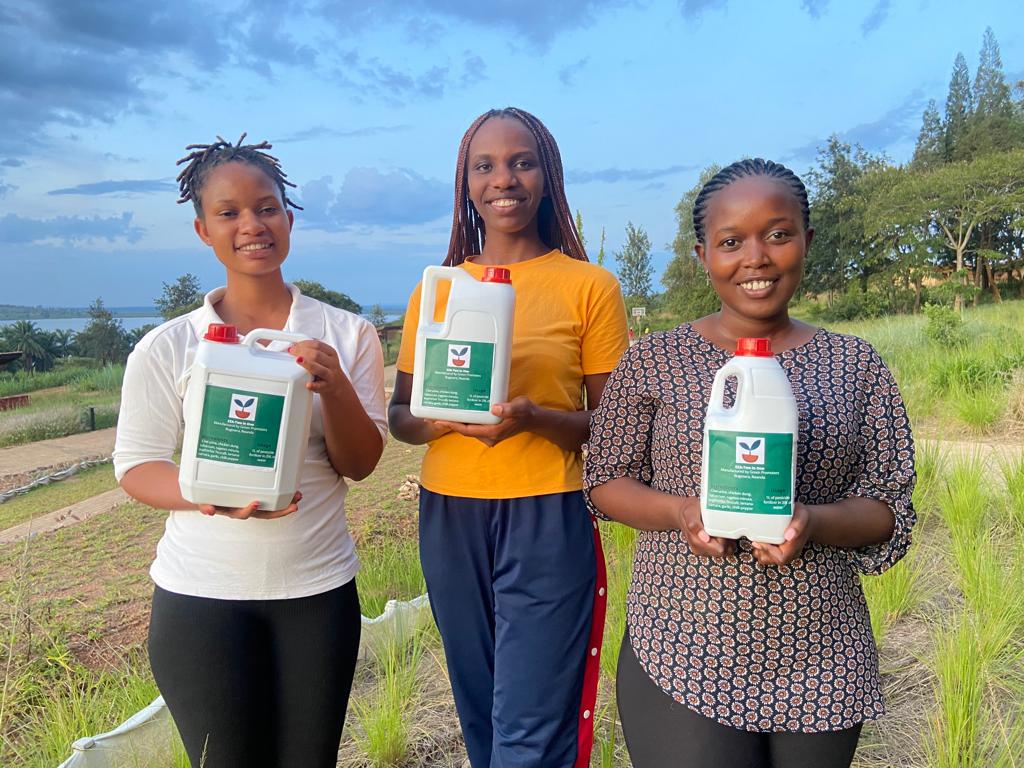Three of five members of Green promoters, a team of young Rwandan innovators who won the Wege Prize 2022. Photo: Courtesy.