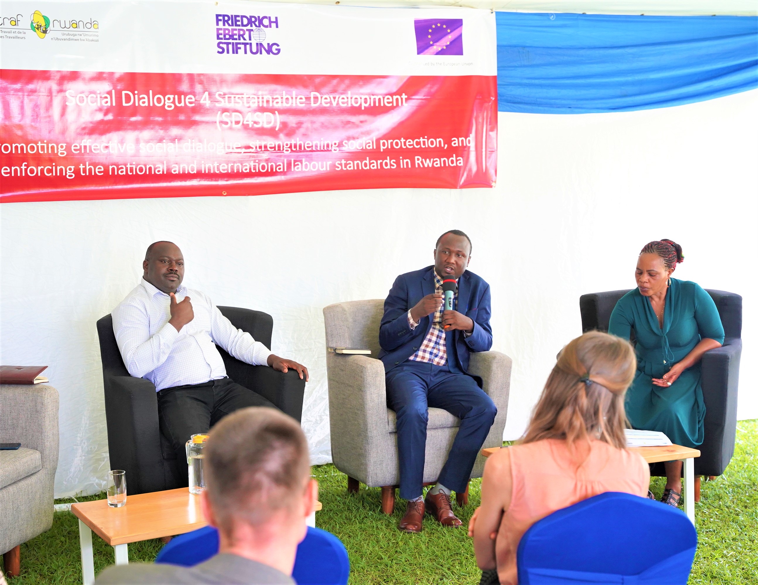 Representative of COTRAF Eric Nzabandora and the DG in MIFOTRA, Faustin Mwabali during a panel discussion in the event. All photos by Craish Bahizi