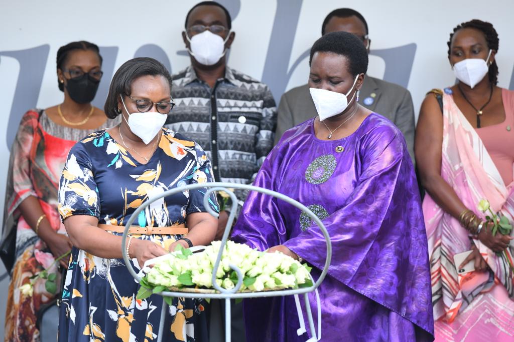 Members of Unity Club Intwararumuri lay a wreath at the Kigali Genocide Memorial on Monday, May 30. 