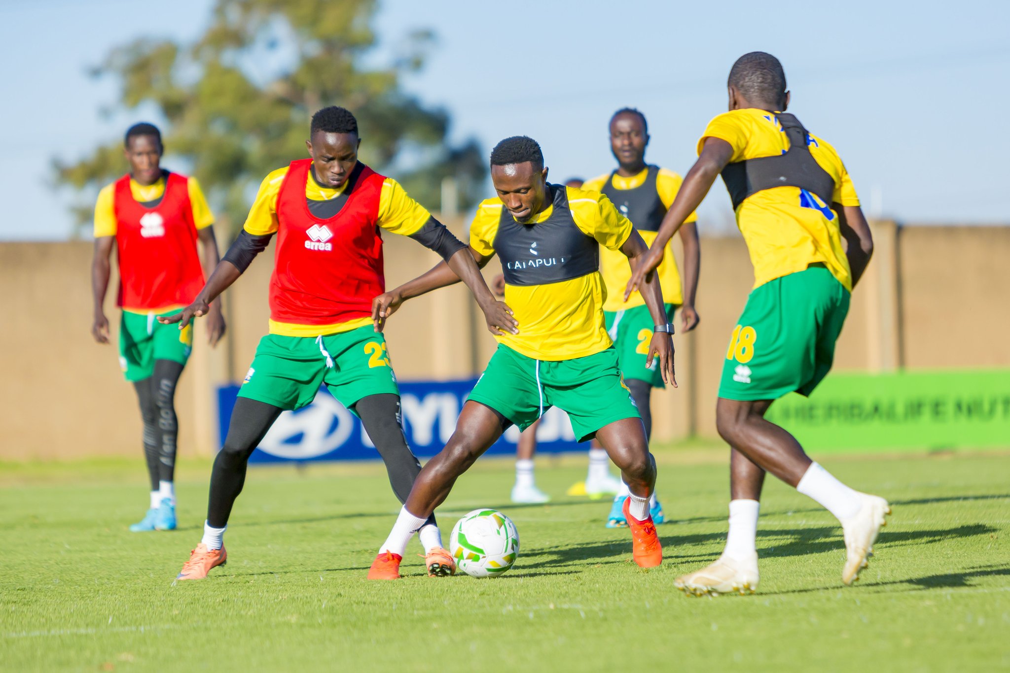 Rwanda national team players during a training session in South Africa ahead of the first leg match against Mozambique. Courtesy