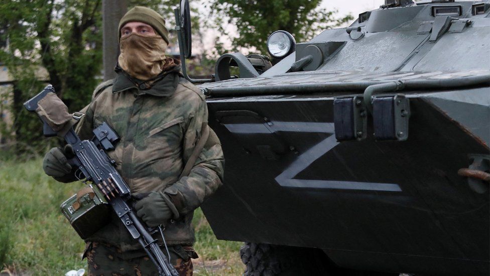 A Russian soldier in Mariupol. 