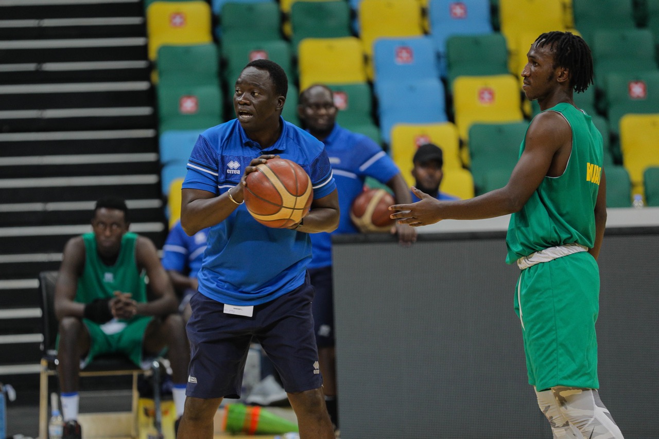 The national basketball team head Coach Sarr during a training session. The team reported to a training camp to start preparations for the second window of the FIBA World Cup 2023 qualifiers. 