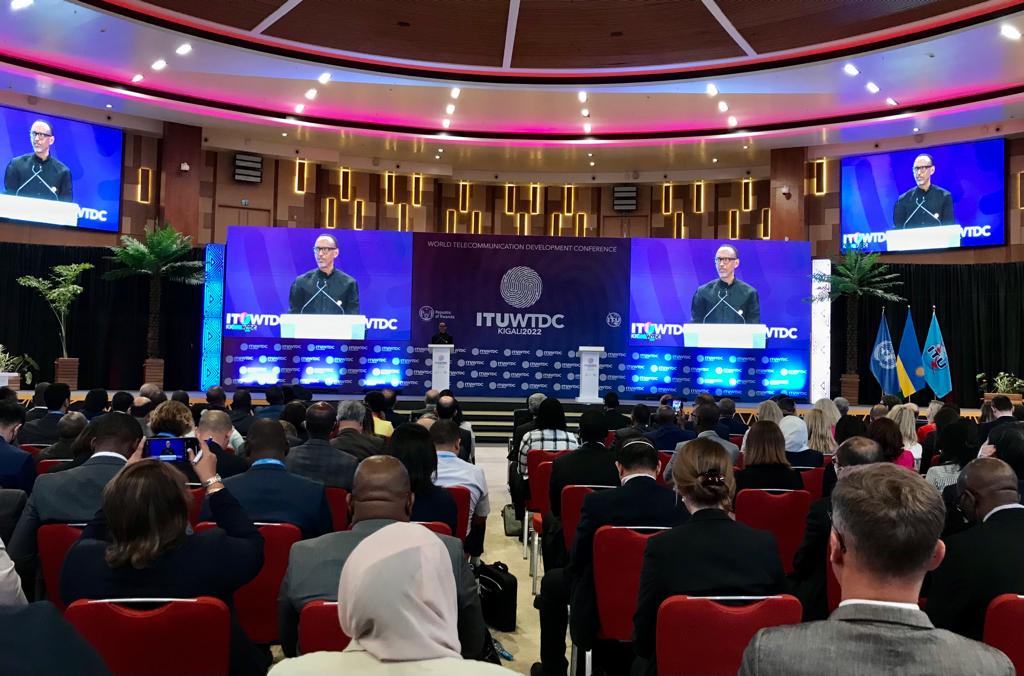 President Paul Kagame delivers remarks during the 8th edition of World Telecommunication Development Conference in Kigali on June 6,2022. The conference is being held under the theme u2018Connecting the unconnected to achieve sustainable developmentu2019. Photo by Olivier Mugwiza