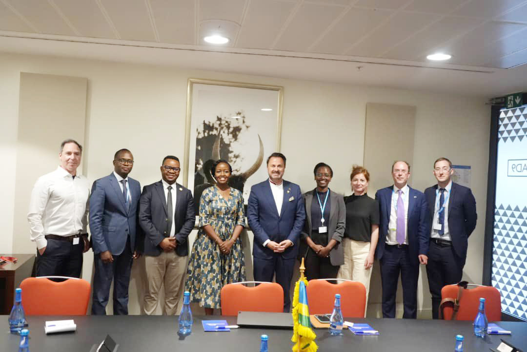 Paula Ingabire, Minister of ICT and Innovation with other delegates pose for a group photo  during the ongoing Partner2Connect (P2C) Digital Development Roundtable in Kigali on June 7.Courtesy