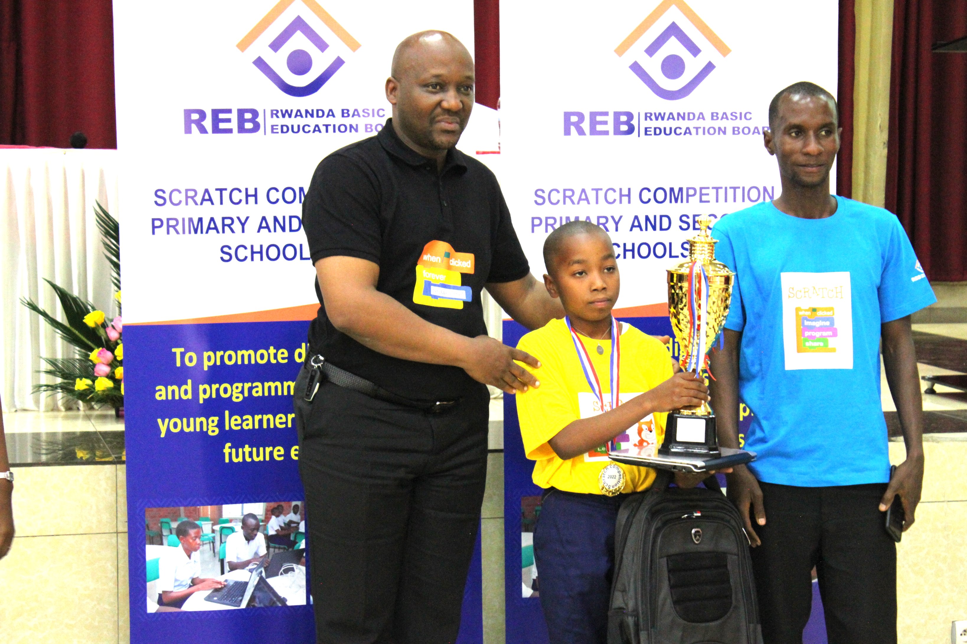 Yvan Bruno Gihozo from EP Gafunzo in Ngoma District, is the winner of primary scratch competition at national level , his project was about  the upcoming CHOGM . / All Photos by Craish Bahizi