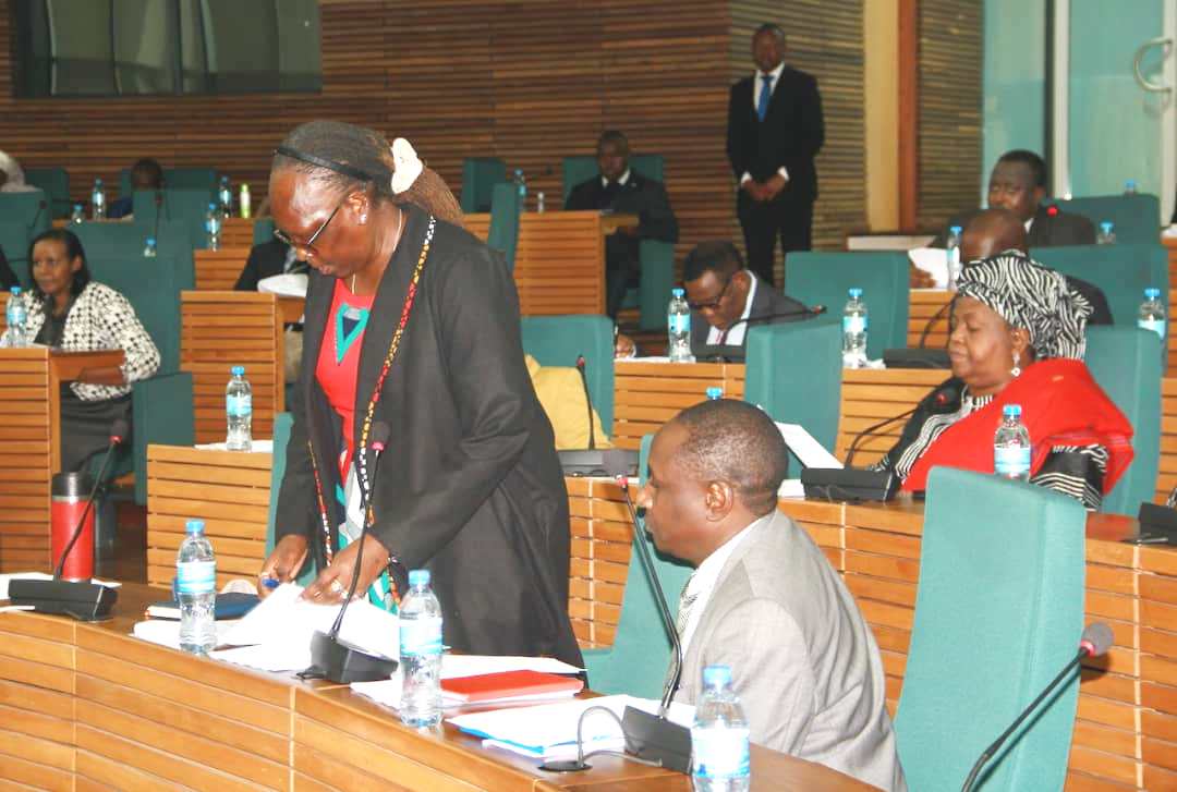 Betty Maina, the Chairperson of the Council of Ministers, speaks about the issue during a session in Arusha on June 7. 