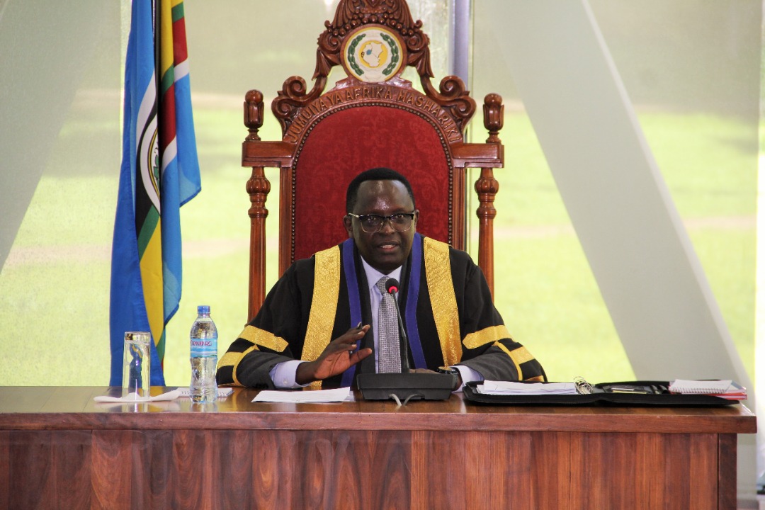 The East African Legislative Assembly Speaker Martin Ngoga chairing a session to debate on a report by the standing Committee on Communication, Trade and Investment on an on-spot assessment of the status of implementation of the EAC One-Stop Border Post (OSBP) project and the Rusumo hydro electricity project in Arusha on Wednesday, June 8. 