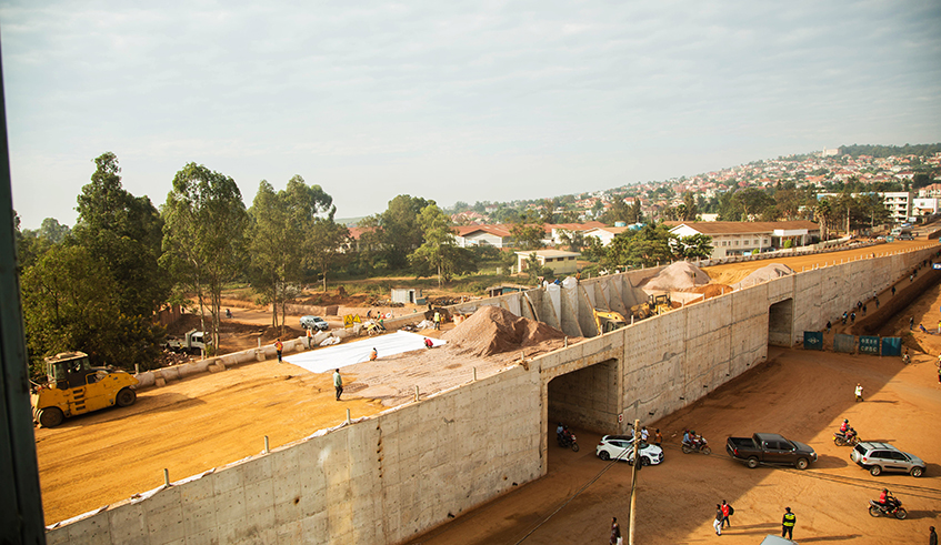 A new look of Kicukiro flyover, which is one of the infrastructure under construction ahead of the CHOGM.  The expansion and construction of 13.8 kilometers long Sonatube-Gahanga-Akagera road, including the Kicukiro flyover, are also in the final stages. According to the City Engineer, the flyover will be fully tarmacked by June 15. Photo by Dan Nsengiyumva