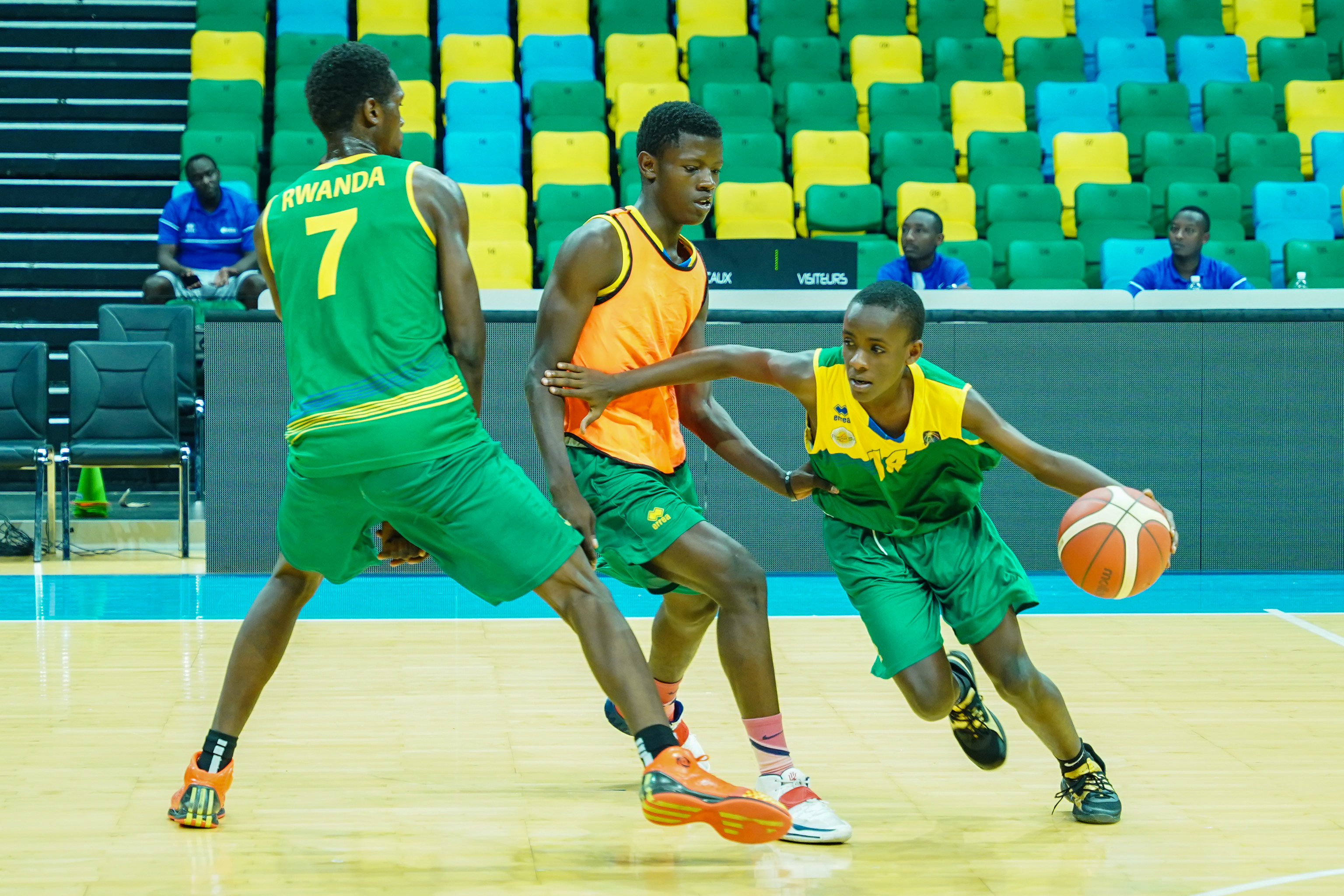 U-18 national basketball players team during a training session at BK Arena. 