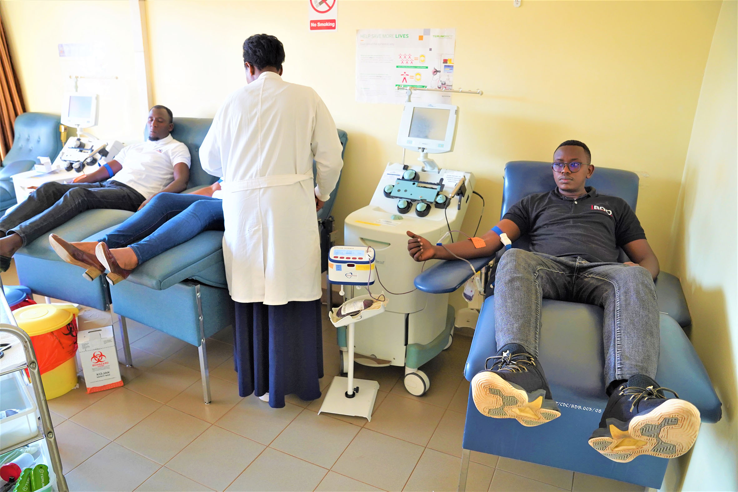 Employees of regional audit firm, BDO East Africa Rwanda during a blood donation exercise at Rwanda Biomedical Centre last week on Friday June 10. They carried out the charity drive ahead of the Blood Donation Day that is celebrated globally on June 14. Photo: Craish Bahizi.