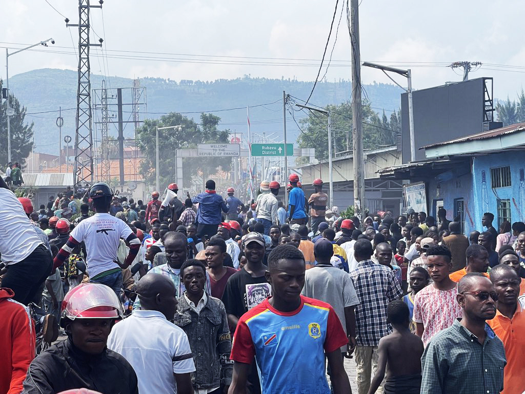 Protesters from Goma city during a demonstration at the border between DR Congo and Rwanda in Rubavu District on June 15. Courtesy