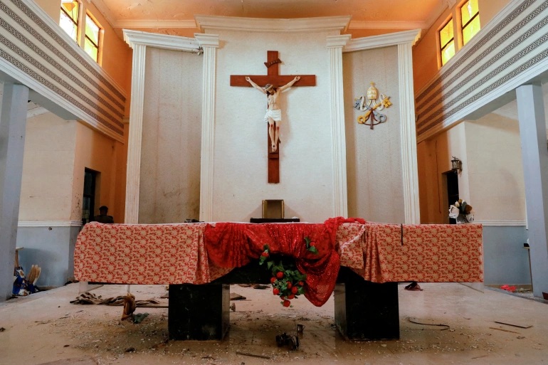 A view of St Francis Catholic Church where worshippers were attacked by gunmen during Sunday service in Owo, Ondo state. 