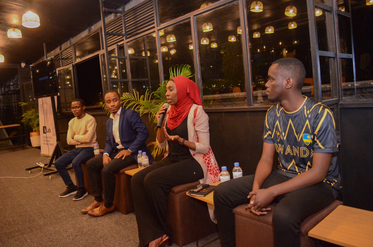 (L-R) Vivens Uwizeyimana, Founder of Umurava Works, Angelo Igitego, Founder of Kalisimbi Technology Solutions, Tadhim Uwizeye, Founder of Olado Business Group Ltd and Frank Kwizera, a software engineer at Insightiv.