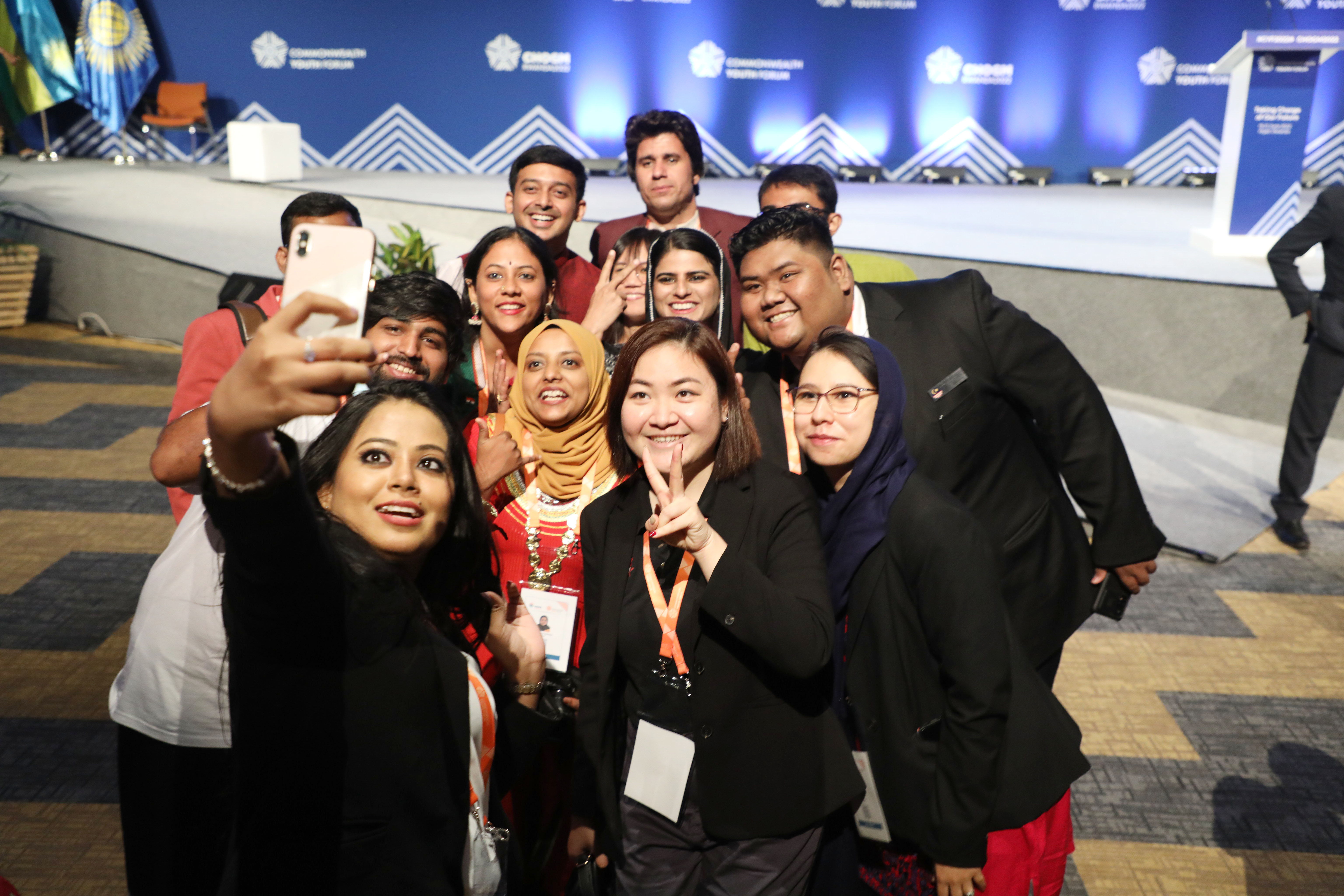 SAY CHEESE! Cheerful youth delegates pose for a selfie on Day I of the three-day Commonwealth Youth Forum at the Intare Conference Arena in Gasabo, Kigali on Sunday, June 19. The forum, the first in a series of gatherings lined up as part of the 26th edition of the Commonwealth Heads of Government Meeting (CHOGM), is running under the theme, u2018Taking Charge of Our Futureu2019. Some 350 young people from across the 54 Commonwealth countries are taking part in the forum. 