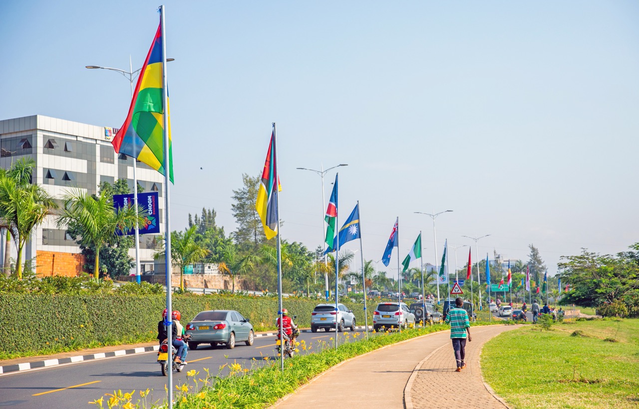 Flags of the Commonwealth member countries were hoisted on the streets of Kigali ahead of the Commonwealth Heads of Government Meeting. 