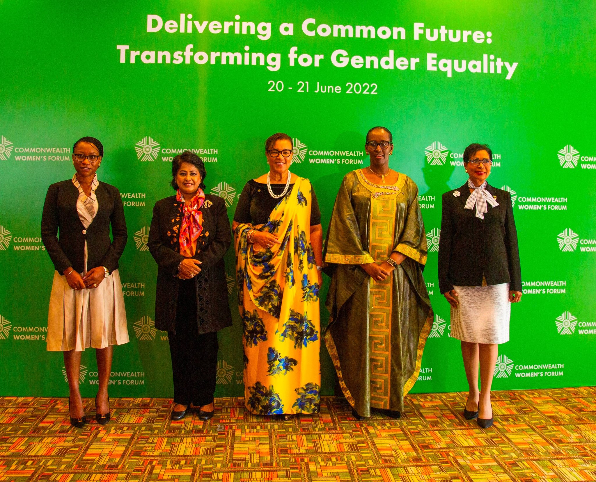 Jeannette Kagame, the First Lady of Rwanda and Patricia Scotland the Commonwealth Secretary General in a photo with other delegates at the opening of the Commonwealth Women's Forum in Kigali on Monday, June 20, 2022. Photo/ Craish Bahizi