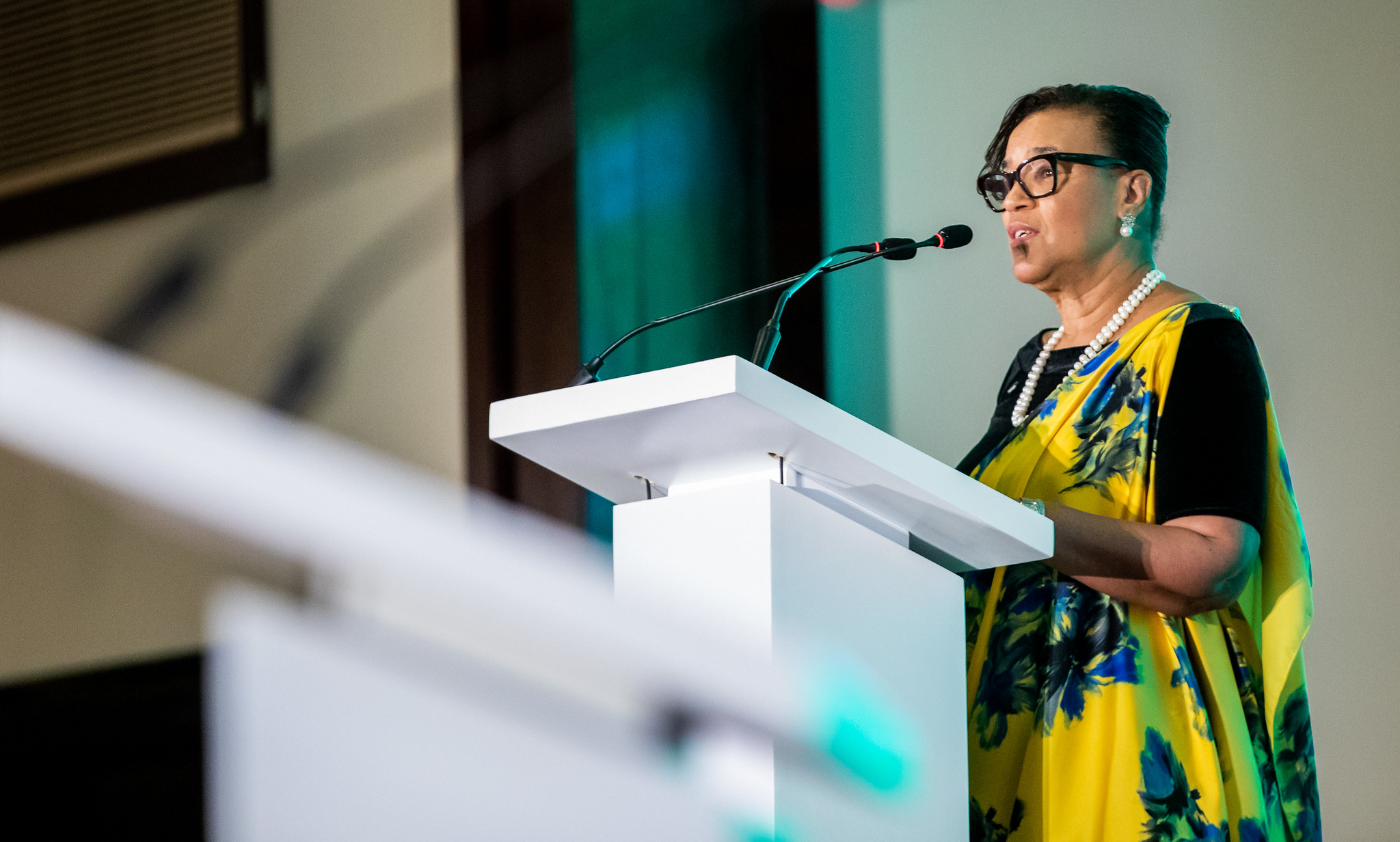 Patricia Scotland QC, Secretary General of the Commonwealth delivers remarks during the opening of the Commonwealth Women Forum in Kigali on June 20,2022. Photo by Olivier Mugwiza