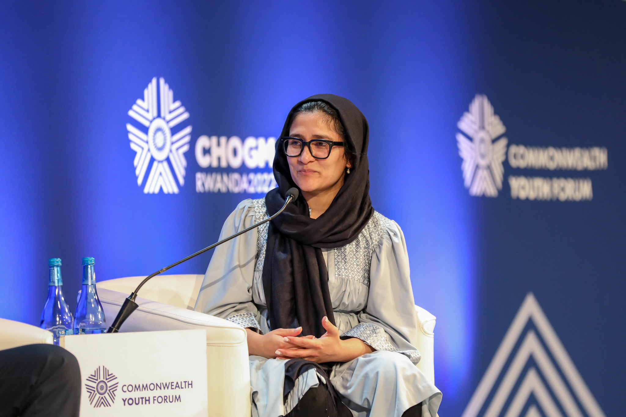  Shabana Basij-Rasikh, an Afghan educator, humanitarian, and women's rights champion speaks at the Commonwealth Youth Forum on June 20. Photo by Dan Nsengiyumva