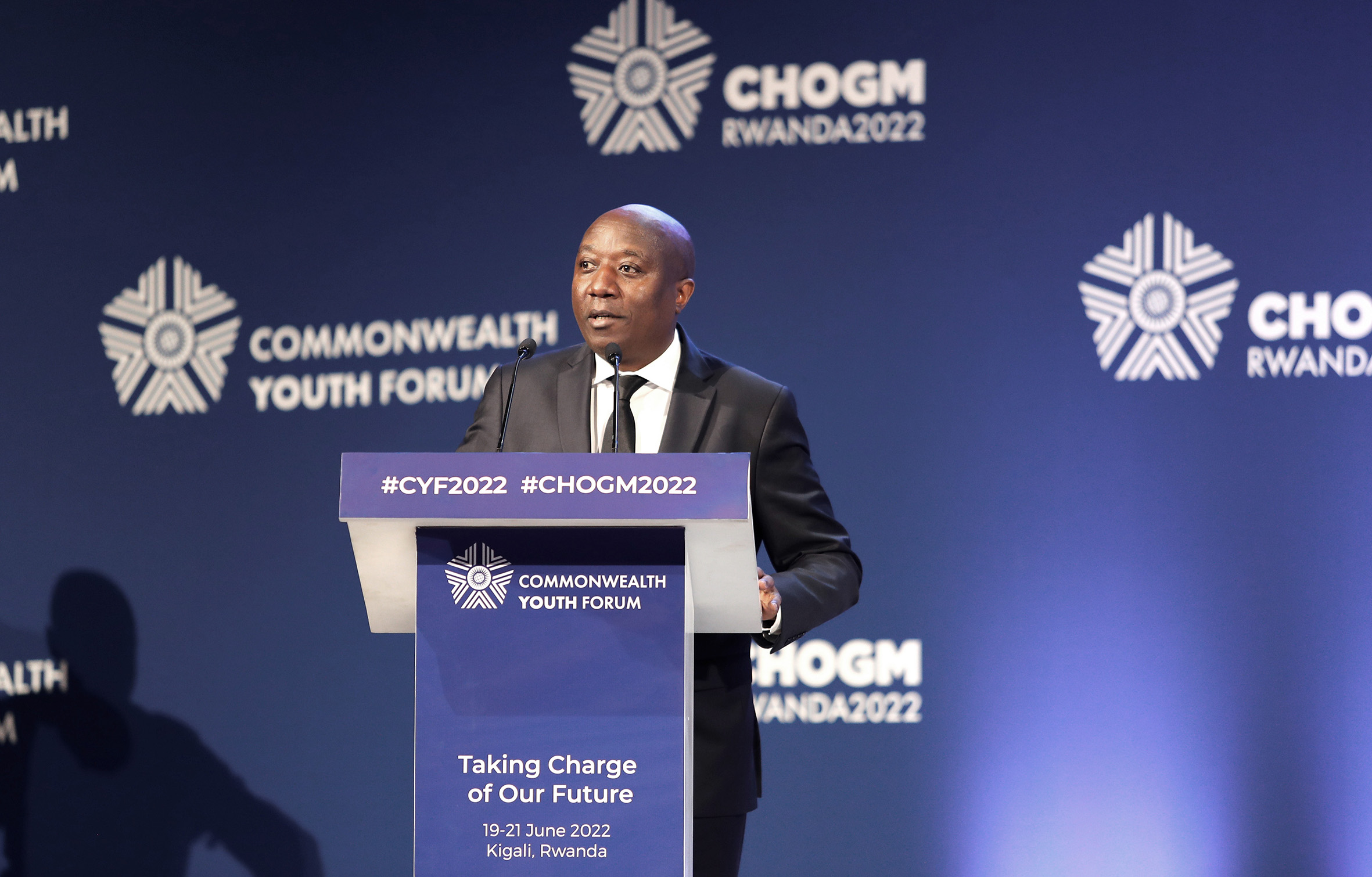Prime Minister Edouard Ngirente delivers his remarks at the closure of the three-day Commonwealth Youth Forum in Kigali, on June 21. Photo: Fulgence Kwizera.