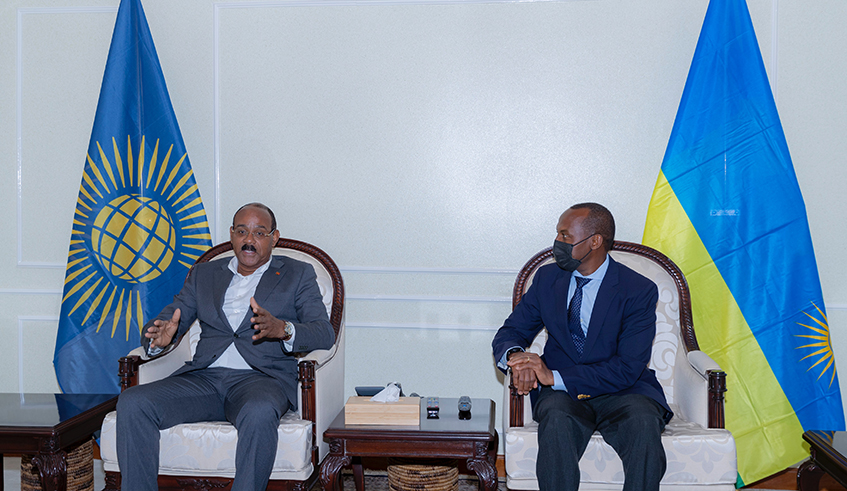 The Prime Minister of Antigua and Barbuda ,Gaston Browne, has arrived in Rwanda for the Commonwealth Heads of Government Meeting on June 21. Photo Courtesy