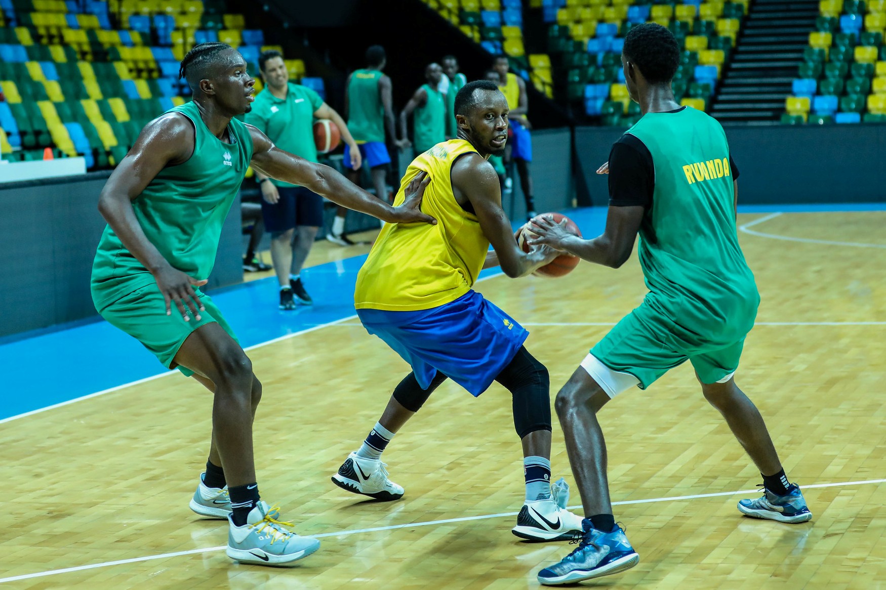 National Basketball Team players during a training session at BK Arena. Dan Nsengiyumva