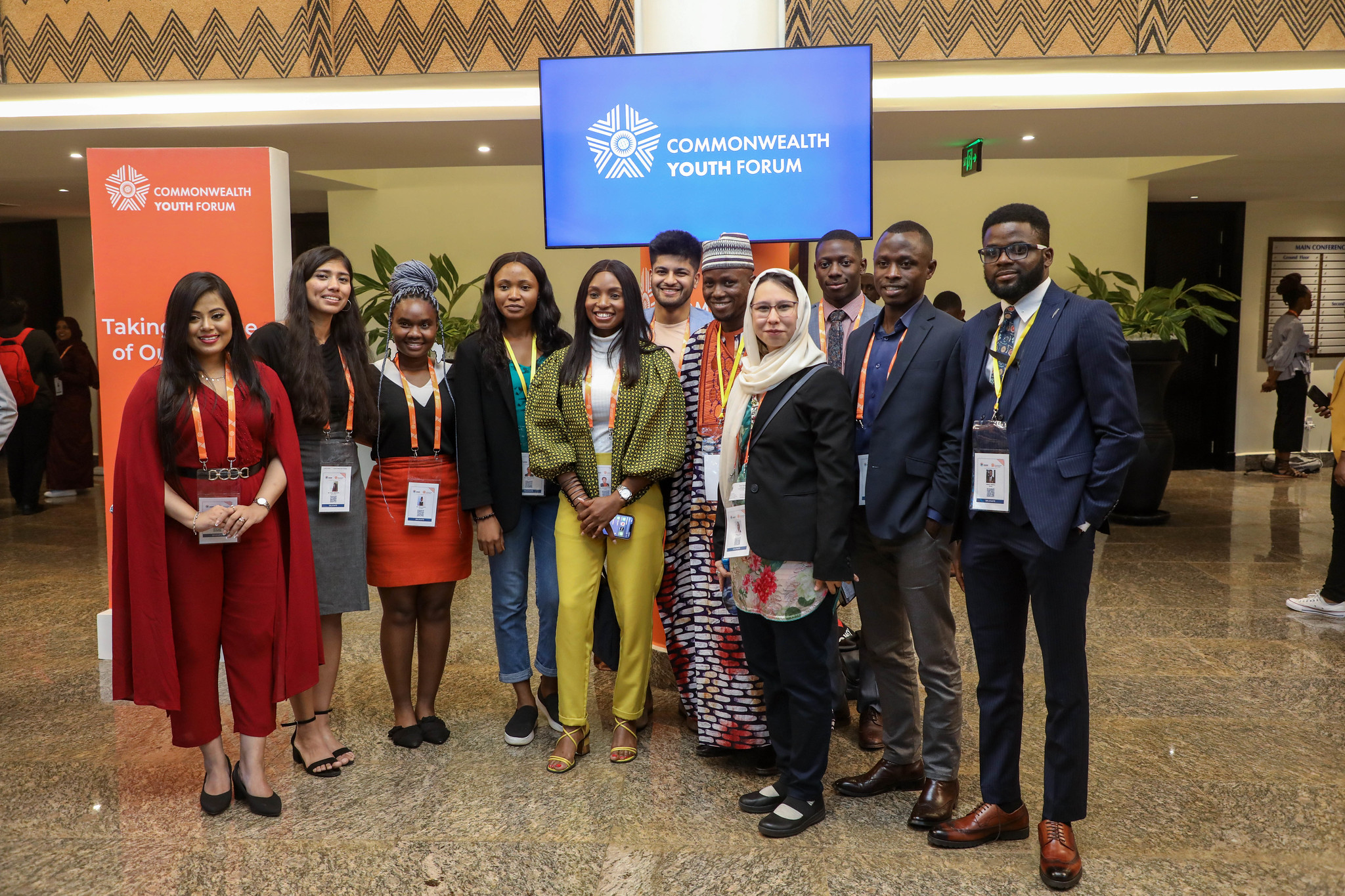 Ruth Okafor (fourth from left) takes a group photo with other participants at the Commonwealth Youth Forum.  Photos/Dan Nsengiyumva 
