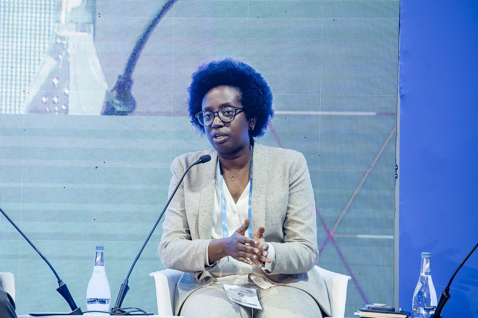Diane Karusisi, the CEO of BK Group speaks at  the Commonwealth Womenu2019s Forum on Tuesday, June 21. 