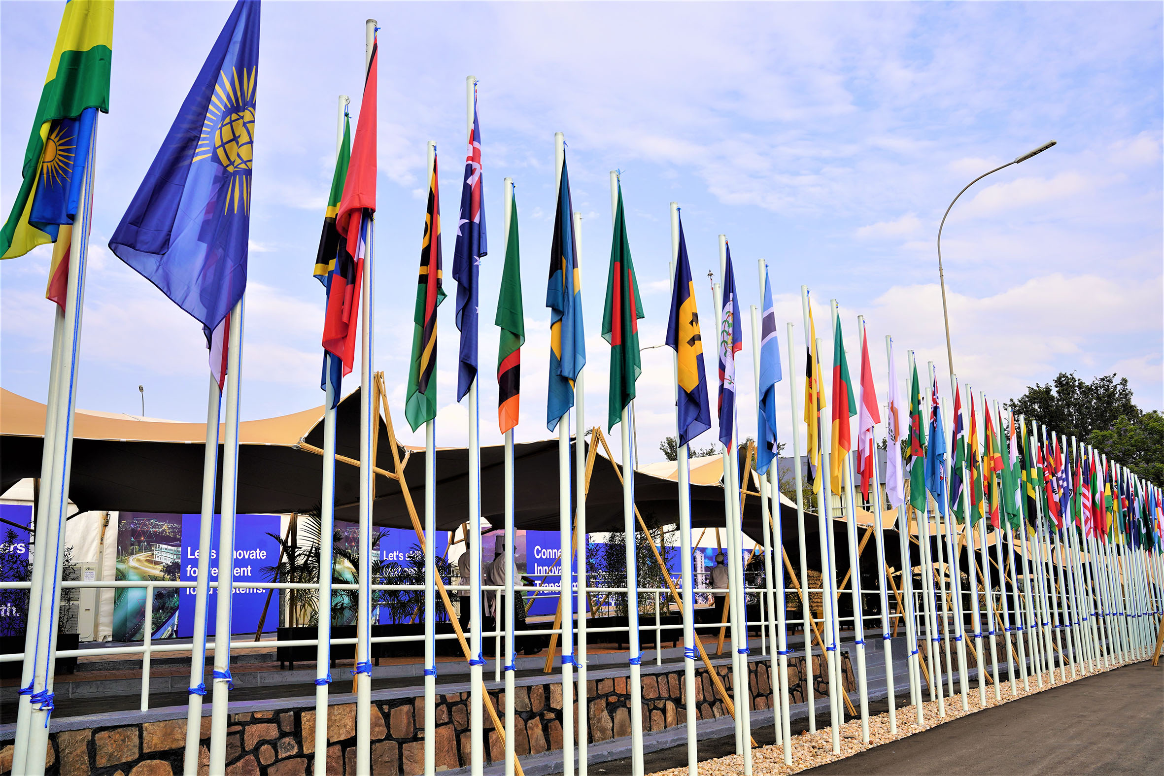Flags of the Commonwealth member states hoisted in Kigali. Leaders from around the world will meet to make bold commitments towards ending malaria and Neglected Tropical Diseases on June 23.  Photo: Craish Bahizi.