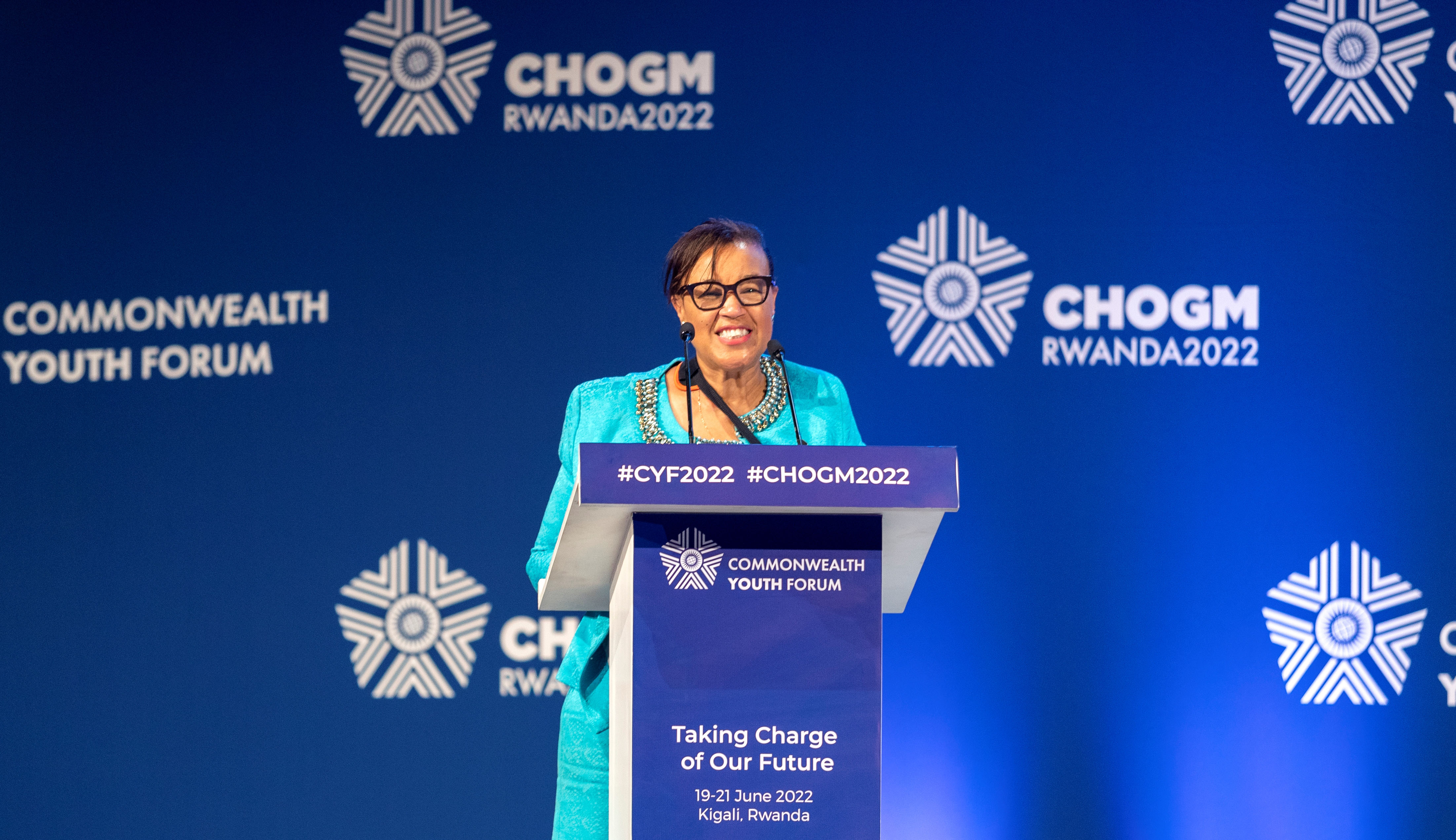 Patricia Scotland QC, the Commonwealth Secretary-General delivers remarks  at the closure of a three-day Commonwealth Youth Forum in Kigali on June 21.Courtesy