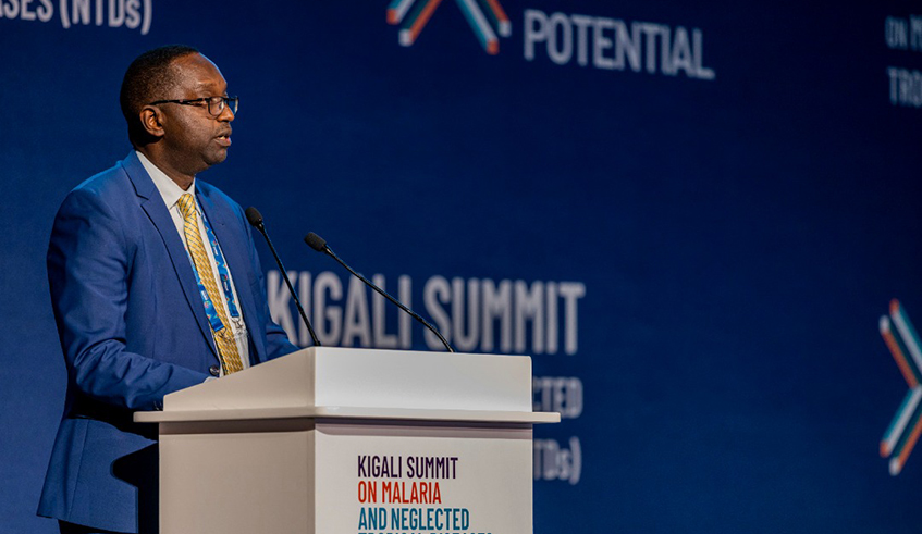 Dr. Daniel Ngamije, the Minister of Health speaking about the launch of the Kigali Declaration on NTDs on June 23. Courtesy