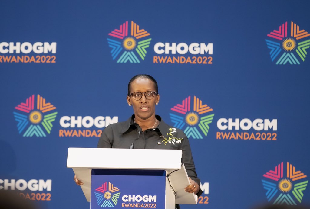 First Lady Jeannette Kagame delivers remarks at a dinner held under the theme u201cRethinking mental health: A Commonwealth call to support, care and transform,u201d in Kigali on Wednesday, June 22. Courtesy