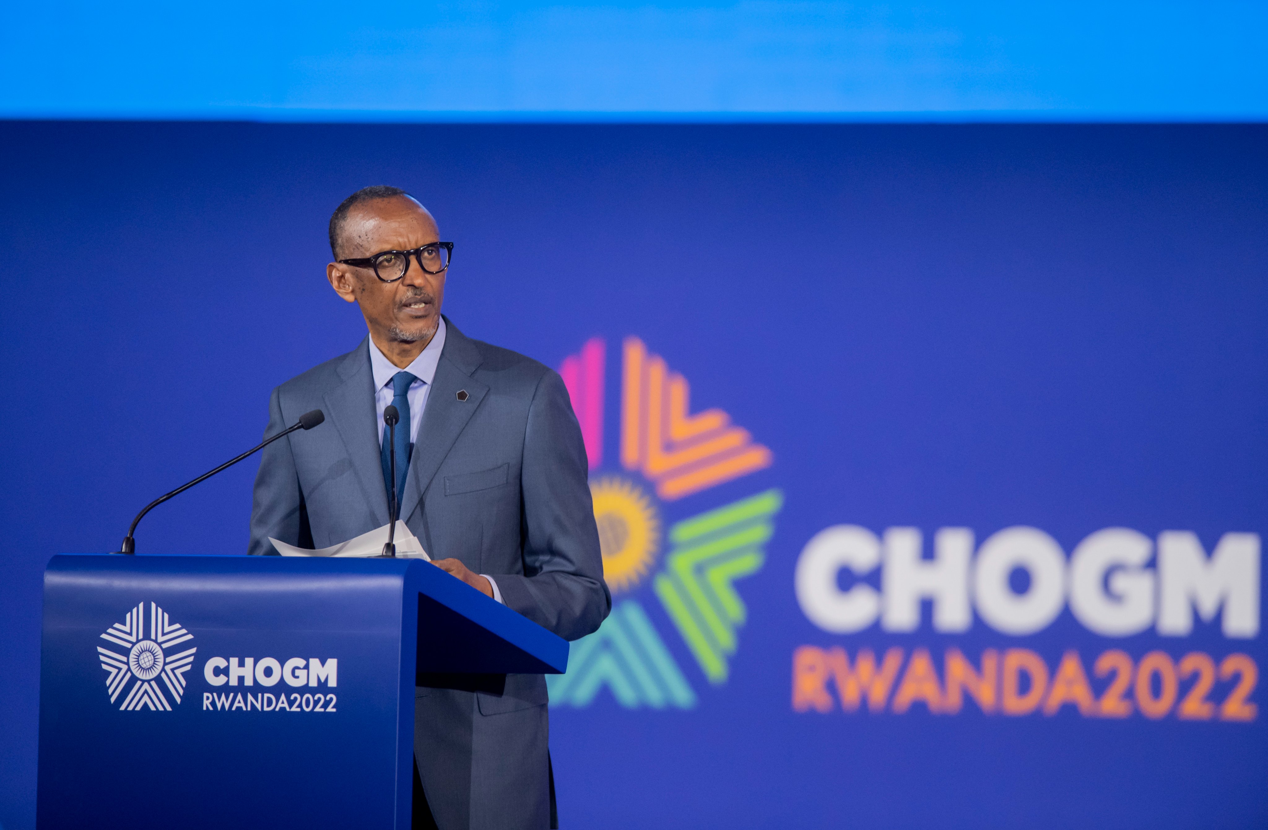 President Paul Kagame delivers remarks during the official opening of the 26th Commonwealth Heads of Government Meeting in Kigali on Friday, June 24. Photo by Village Urugwiro