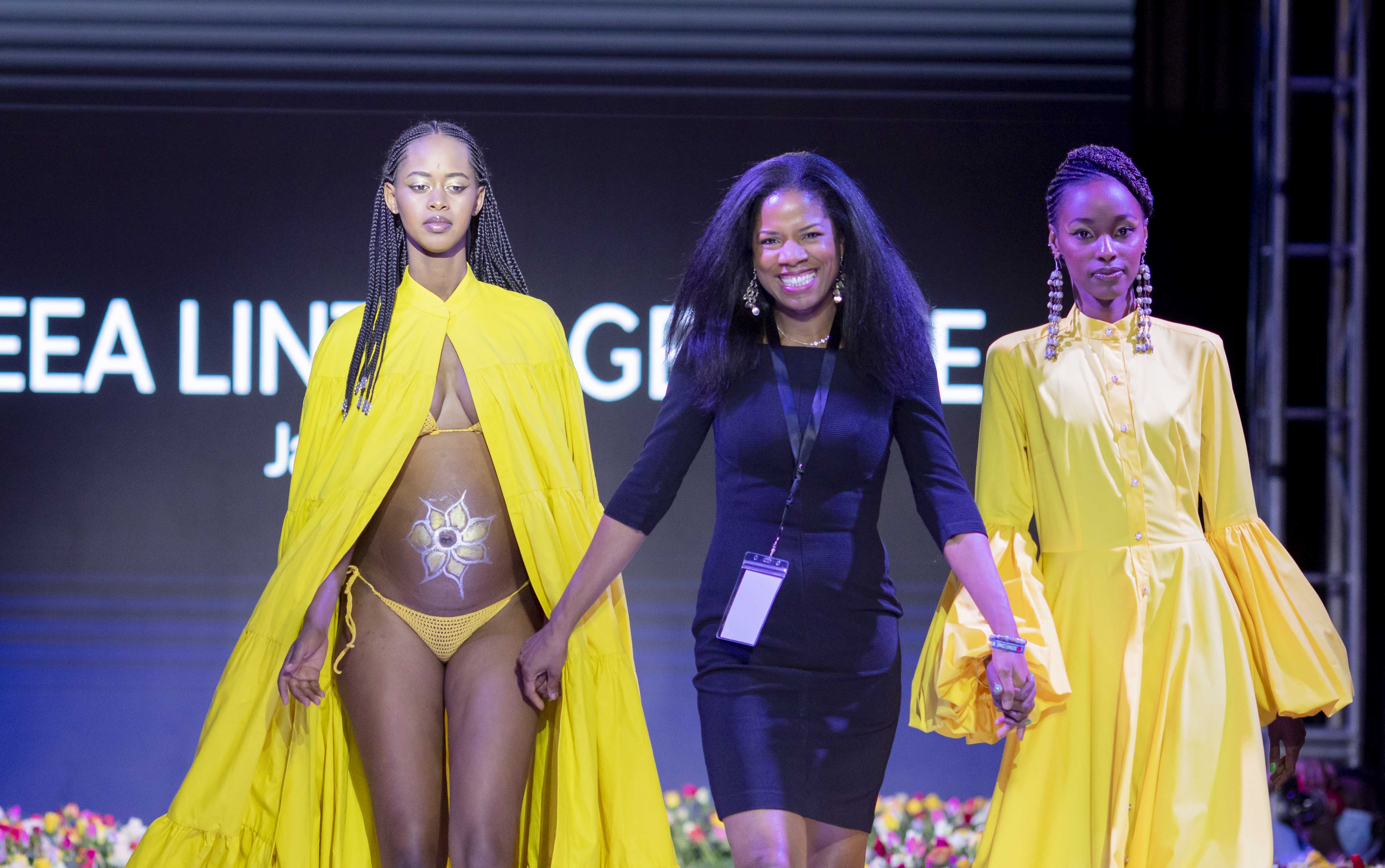 Kaneea Linton, a Jamaican designer with some of her models.