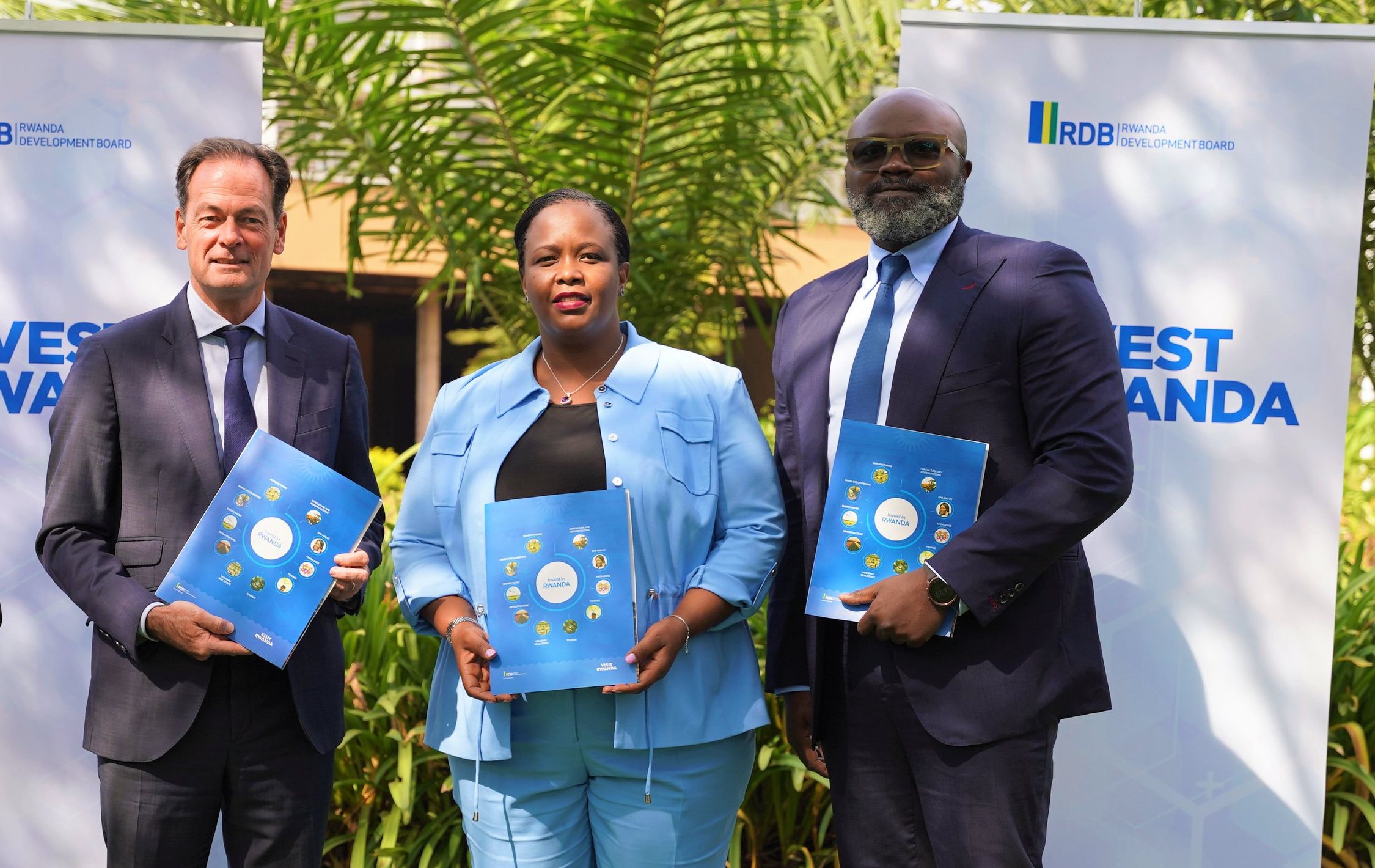 (L-R)Olivier Granet, the Chief Executive and Managing Partner of Kasada, Clare Akamanzi, the Chief Executive of Rwanda Development Board and David Damiba, Managing Partner and CIO of Kasada during the handover on June. / Craish Bahizi