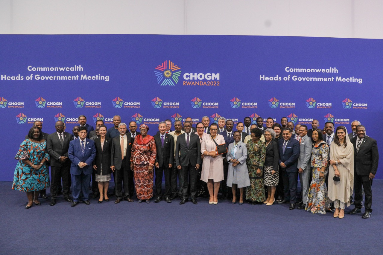 Delegates pose for a group photo at the Commonwealth Heads of Government Meeting  in Kigali. 