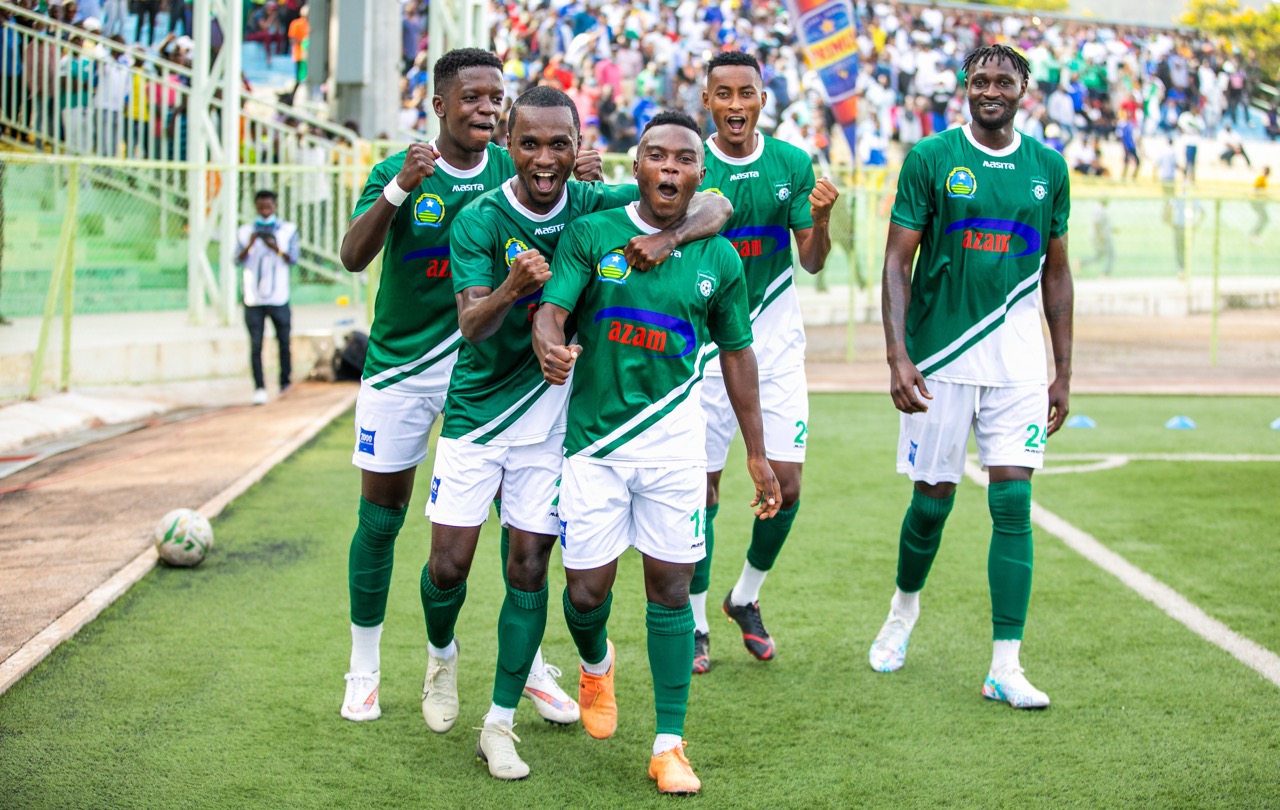 SC Kiyovu players celebrate after defeating Rayon Sports. The Green Baggies finished second in the league last season. 